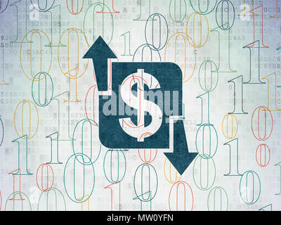 Business concept: Painted blue Finance icon on Digital Data Paper background with  Binary Code Stock Photo