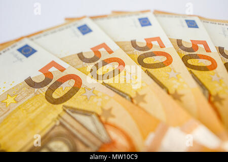 Pile of 50 euro notes - business background Stock Photo