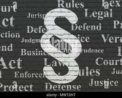 Law concept: Painted white Paragraph icon on Black Brick wall background with  Tag Cloud Stock Photo