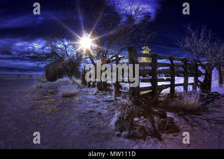 Infrared False Color Sunset Rural Scene Stock Photo