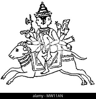 AGNI , The ancient Hindu Vedic Fire God who is mounted on a ram Stock Photo