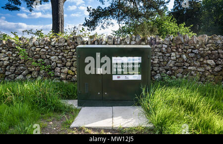 A fibre broadband junction box advertising the arrival in Nether Wasdale, Cumbria, Uk. Stock Photo