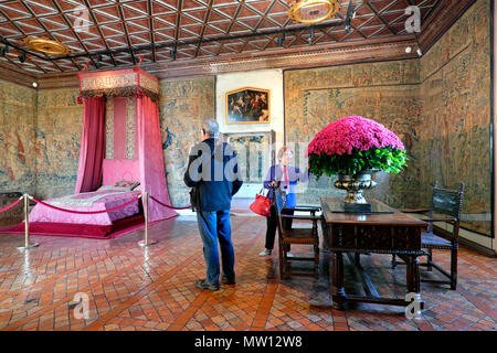 The Five Queen's Bedroom / Chambre des cinq reines, Château de Chenonceau, Chenonceaux, Loire Valley, Centre-Val de Loire, France Stock Photo