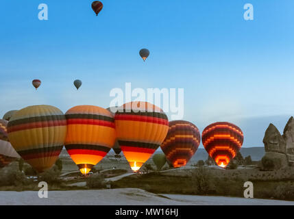Morning start of Hot air balloon flying over Cappadocia. Stock Photo