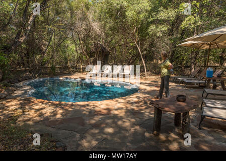 Swimming pool at Mashatu Tented Camp in Botswana Stock Photo