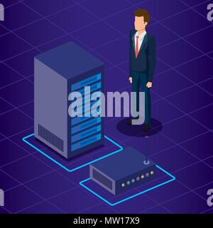 data center technology and business person isometric Stock Vector