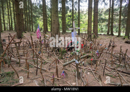 Bois Jacques foxholes in the Ardennes forest near Foy Belgium Stock Photo