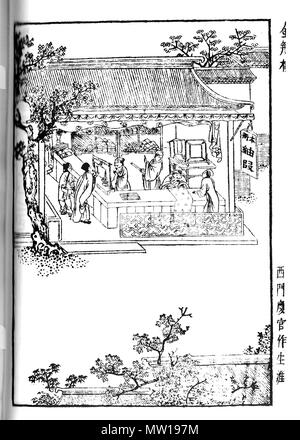 English: suanpan in Ming dynasty novel 中文（简体）‎: 《金瓶梅》六十回插图中的算盘。 . Ming  dynasty. Anonymous 507 Suanpan jinpm Stock Photo - Alamy