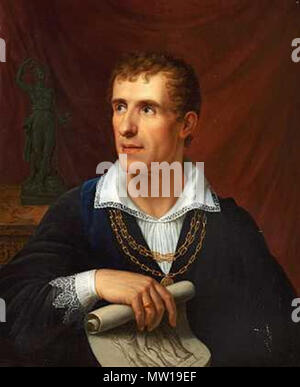 . English: w:de:Rudolph Suhrlandt: Portrait of sculptor Antonio Canova dressed as member of St. Luke's academy and holding in his hand a drawing of his most famous sculpture The Three graces; oil on canvas; 29,5 x 23,6 in. / 75 x 60 cm.; 1812; sold at auction by Bruun Rasmussen Bredgade Copenhagen: April 18, 2007 [Lot 339] Auktion 770 . picture: 1812 ; file: August 2009. picture: Rudolph Friedrich Suhrlandt; file: user:Concord 580 SuhrlandtCanova Stock Photo