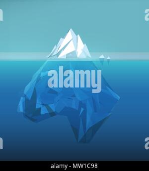 Iceberg polygonal illustration, sea ice berg, underwater ice, abstract polygon ice floe, glacier vector picture. Stock Vector
