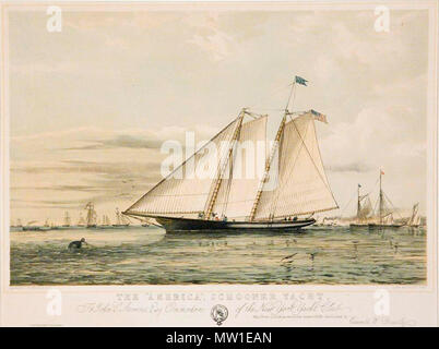 . English: The 'America', Schooner Yacht. : To John C Stevens, esq. Commodore of the New York Yacht Club. : This print is with permission, respectfully dedicated by Oswald W. Brierly. 12 November 2011. O. W. Brierly 592 The America Schooner Yacht Stock Photo