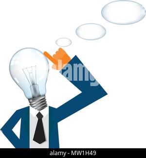 His head full of great ideas,head is made up of a light bulb. Stock Vector