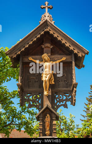 Carved wayside shrine, Upper Bavaria, Bavaria, Germany Stock Photo