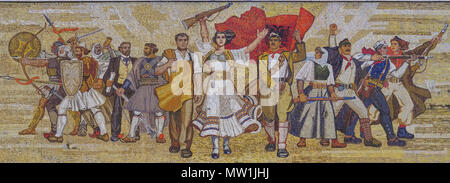 Mosaic Shqiptarët at the National Museum of History, Muzeu Historik Kombëtar, Skanderbeg Square, Tirana, Albania Stock Photo