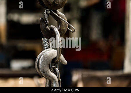 Industrial metal crane hooks Stock Photo