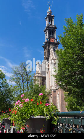 View of Western Church Westerkerk, 1620 - 1631 - a Dutch Protestant church in Amsterdam. Stock Photo