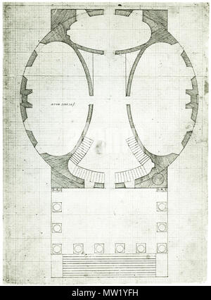 . University of Virginia: 'Plan of First Floor of Rotunda' by Thomas Jefferson (caption as well as further image information according to source) . probably before 29 March 1821 (careful cost estimation of the Rotunda by the Proctor), certainly before 2 April 1821 (approval of the plans by the Board of Visitors). Thomas Jefferson 621 University of Virginia Rotunda plan ground floor Stock Photo