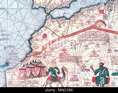 . English: Map of West Africa in The Catalan Atlas (1375). 1375,. Flad 644 West Africa Catalan Atlas Stock Photo