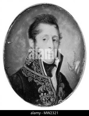 . English: Reproduction of a painted medaillon with a portrait of Willem Frederik count of Bylandt . circa 1820. Unknown 648 Willem Fredeerik van Bylandt Stock Photo
