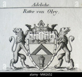 . Deutsch: Wappen des französisch-bayerischen Adelsgeschlechtes der Ritter von Olry . 23 November 2009, 10:55:00. Konrad Tyroff (1771-1826) 522 Ritter von Olry Stock Photo