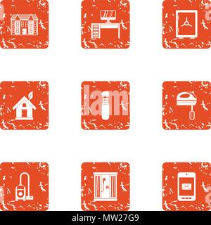 Eco hut icons set, grunge style Stock Vector