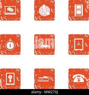 Liaison icons set, grunge style Stock Vector