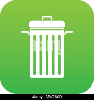 Metal trash can icon digital green Stock Vector