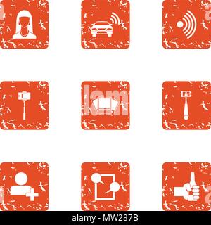 Wifi photo icons set, grunge style Stock Vector