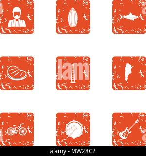 Green area icons set, grunge style Stock Vector