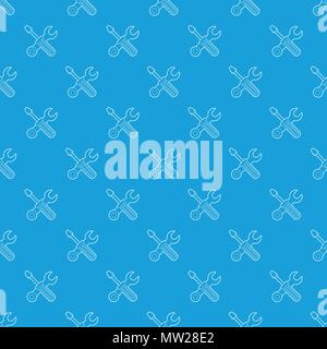 Crossed screwdriver and wrench pattern vector seamless blue Stock Vector