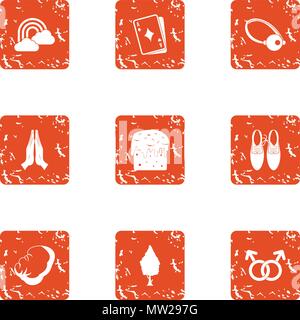 Magic of love icons set, grunge style Stock Vector