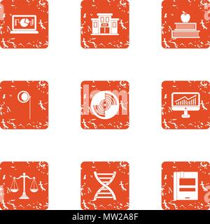 Curriculum icons set, grunge style Stock Vector