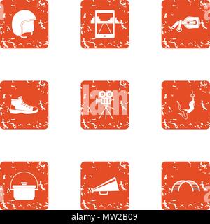 Film marathon icons set, grunge style Stock Vector