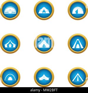 Tent city icons set, flat style Stock Vector