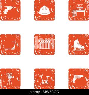 Equip the simulator icons set, grunge style Stock Vector