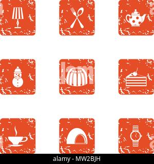 Street feast icons set, grunge style Stock Vector