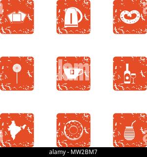 Tea leaf icons set, grunge style Stock Vector
