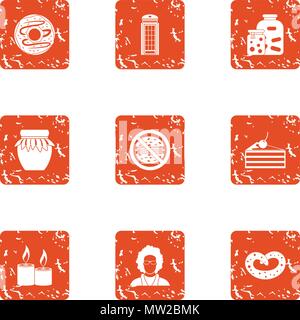 Snack for tea icons set, grunge style Stock Vector