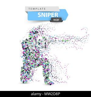 Dot sniper illustration. Military shoots a rifle. Stock Vector