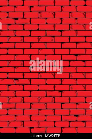 A bright red brick wall with showing some damage as a background Stock Vector