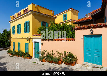 Athens, Greece - May 26, 2018: Neoclassical architecture in Plaka neighbourhood of Athens, Greece. Stock Photo