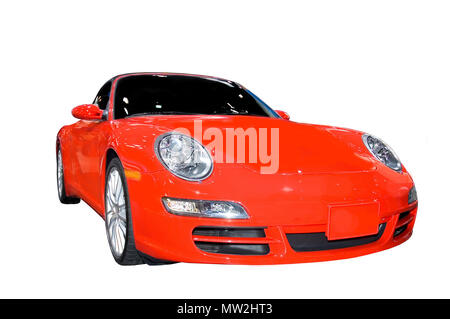 Porsche Boxster sports car isolated on a white background. Seen at the 2006 Detroit auto show, many more cars in my gallery. Stock Photo