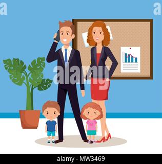 business couple with children isometric avatars Stock Vector