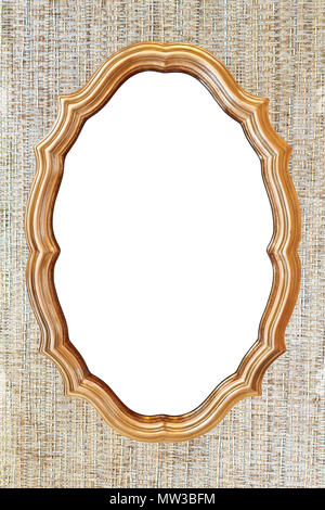Blank vintage frame on woven cloth wall background Stock Photo