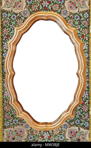 Blank vintage frame on woven cloth wall background Stock Photo