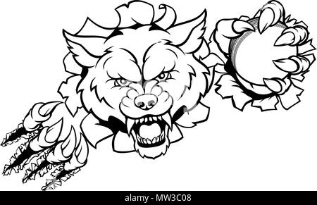 Wolf Cricket Mascot Breaking Background Stock Vector