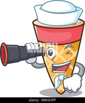 Sailor with binocular ice cream tone mascot cartoon Stock Vector