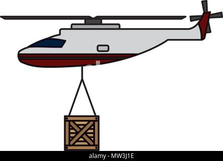 helicopter transport with wood box hanging Stock Vector