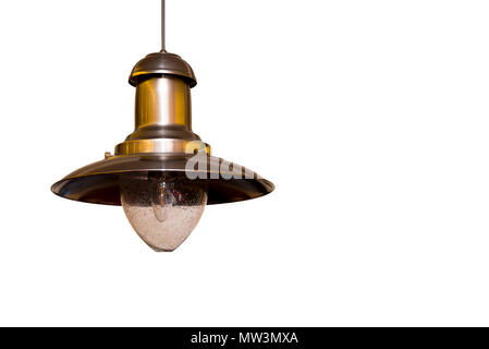 metal plafond with lamp hanging on white background Stock Photo