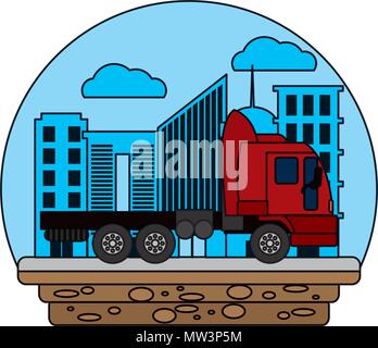 color side truck transport service in the city Stock Vector
